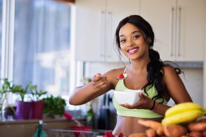 Woman with veneers eating